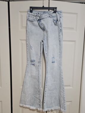 High-Rise Light Wash Distressed Flare Jeans for Women